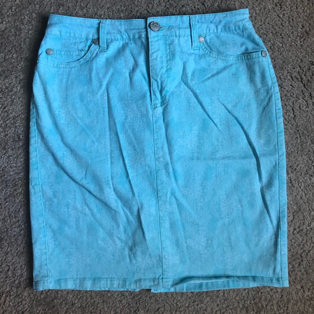 Nine West Light Blue Print Denim Skirt